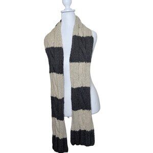 Vtg Y2K Abercrombie & Fitch Wool Blend Scarf Chunky Cable Knit Block Striped Gra
